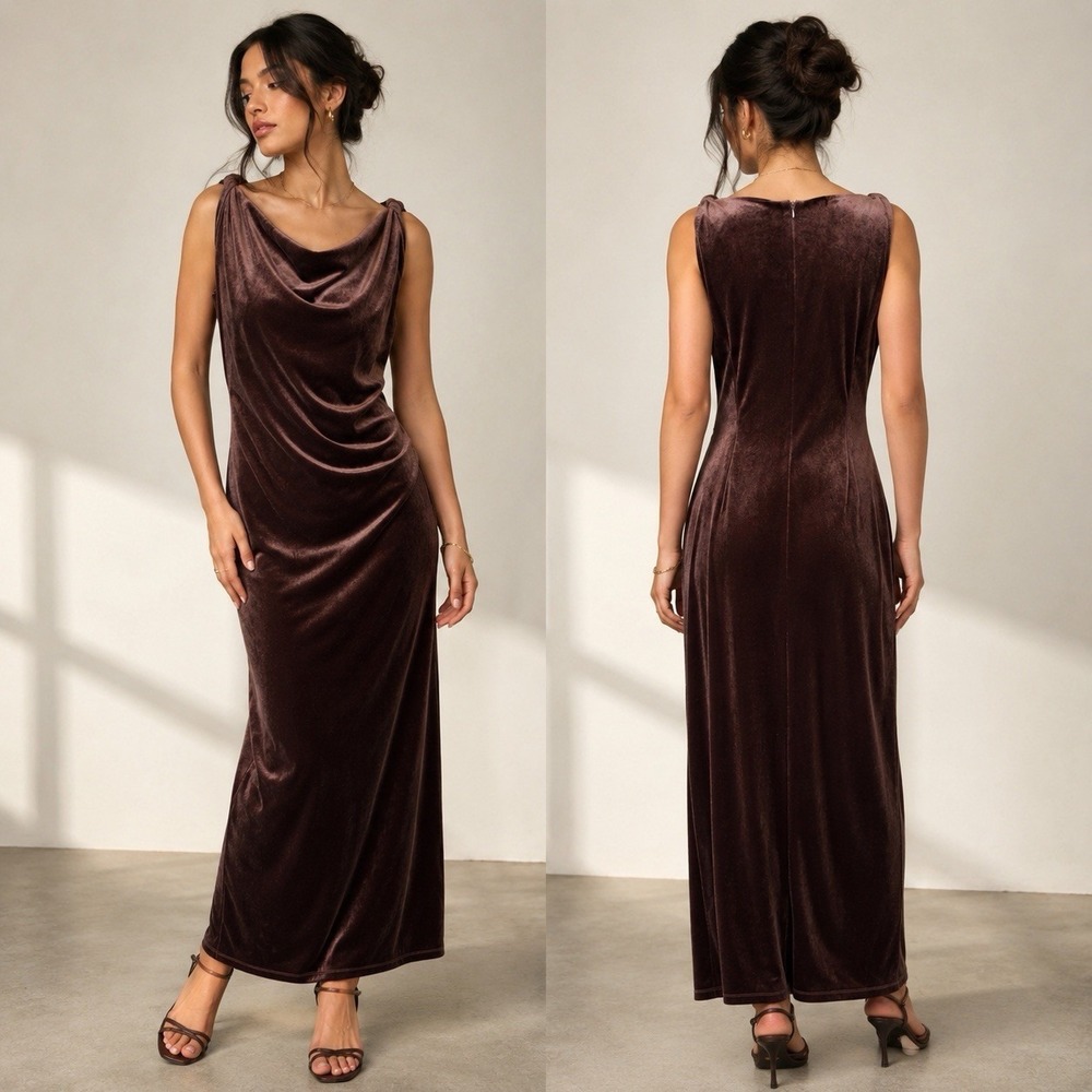 Taylor Brown Velvet Maxi Dress Sleeveless Sz 12 Formal Party Wedding